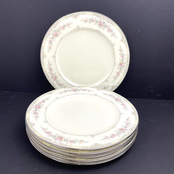 Set of 6 Noritake Shenandoah 9729 BoneChina Silver Rim Dinner Plates 10.5” Japan - Picture 1 of 8